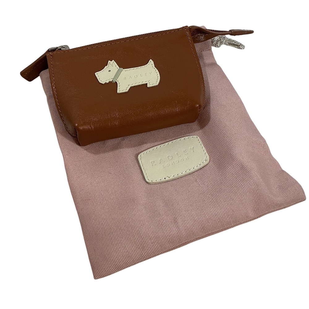 Radley London Tan Leather Coin Purse Scottie Dog Zip Pouch with Dust Bag